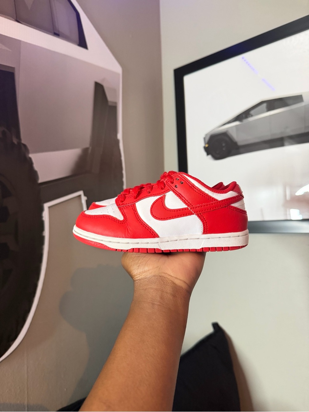 Nike Kids Red and White Low-Top Sneakers with Swoosh